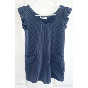 Charlotte Avery Youth Size L Ruffle Sleeve Romper Navy Ribbed Shorts NWT Girls